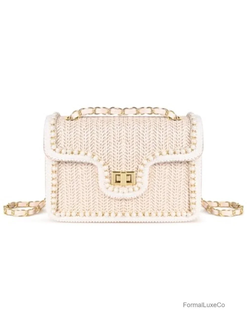 Straw Crossbody Bag with Pearl Trim Woven Clutch Shoulder Purse Vacation Handbag